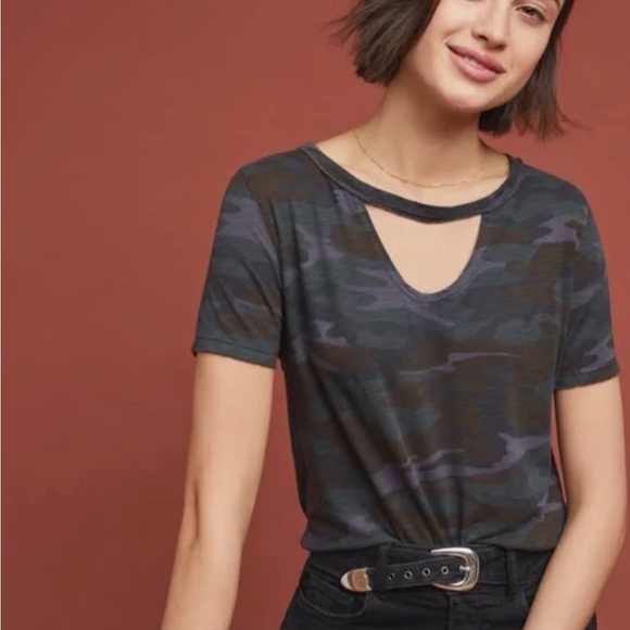 Anthropologie-T.la Garrison Keyhole Cutout Tee - Picture 1 of 4